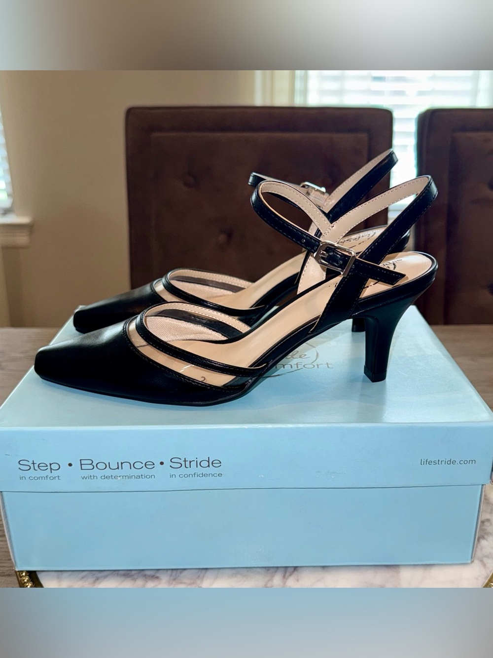 Life Stride Kristin Black Simply Comfort Slingback Heels | Sz: 7. (NWB)